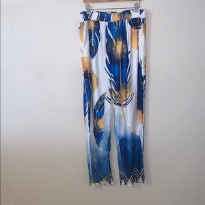 Woman’s 2X Elastic High Waisted Trousers Feather Summer Pants Pockets